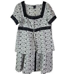 NWT ECOLOGIE Linen Embroidered Top and Midi Skirt‎ Set White Black L/10